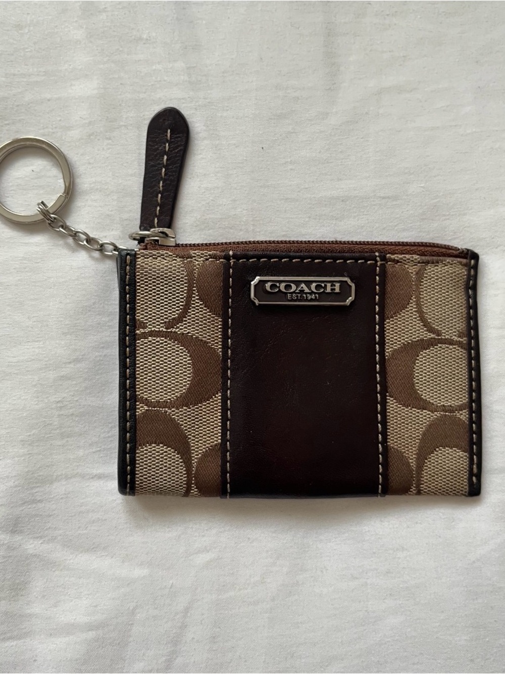 Coach Brown Signature Canvas Key Card Holder